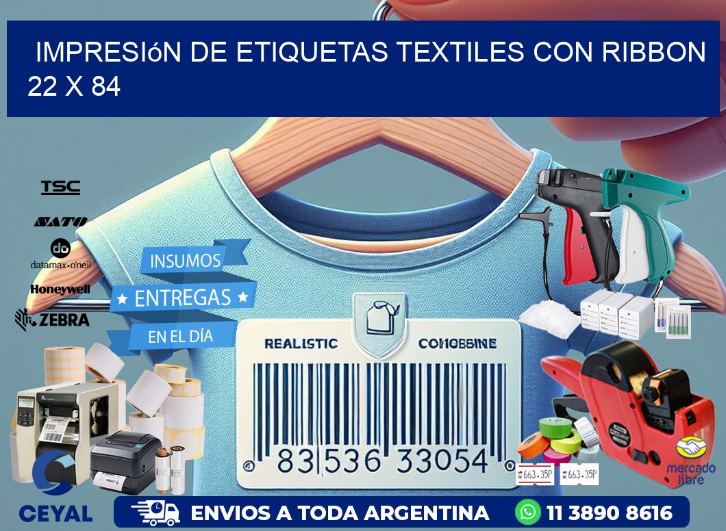 impresión de etiquetas textiles con ribbon 22 x 84