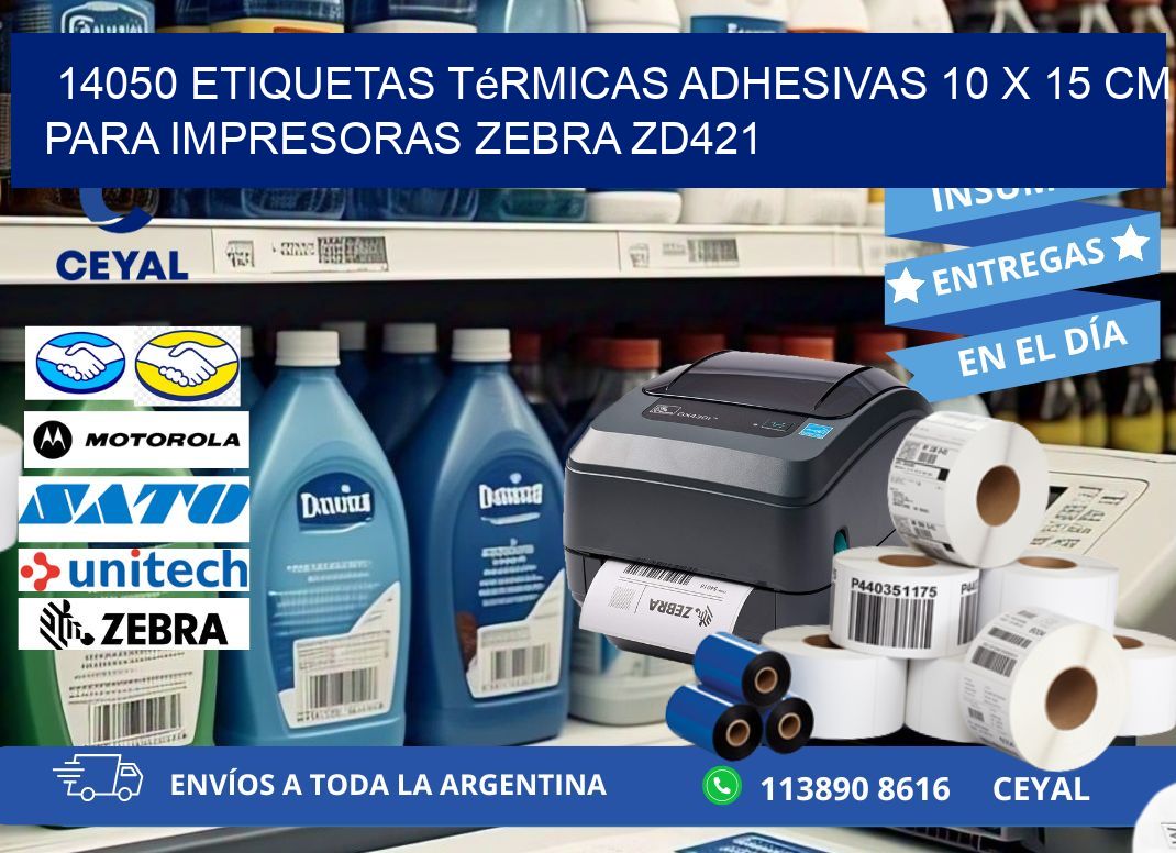 14050 Etiquetas Térmicas Adhesivas 10 x 15 cm para Impresoras Zebra ZD421
