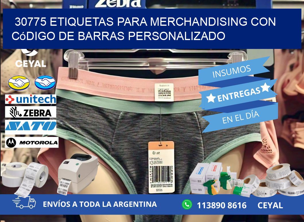 30775 etiquetas para merchandising con código de barras personalizado
