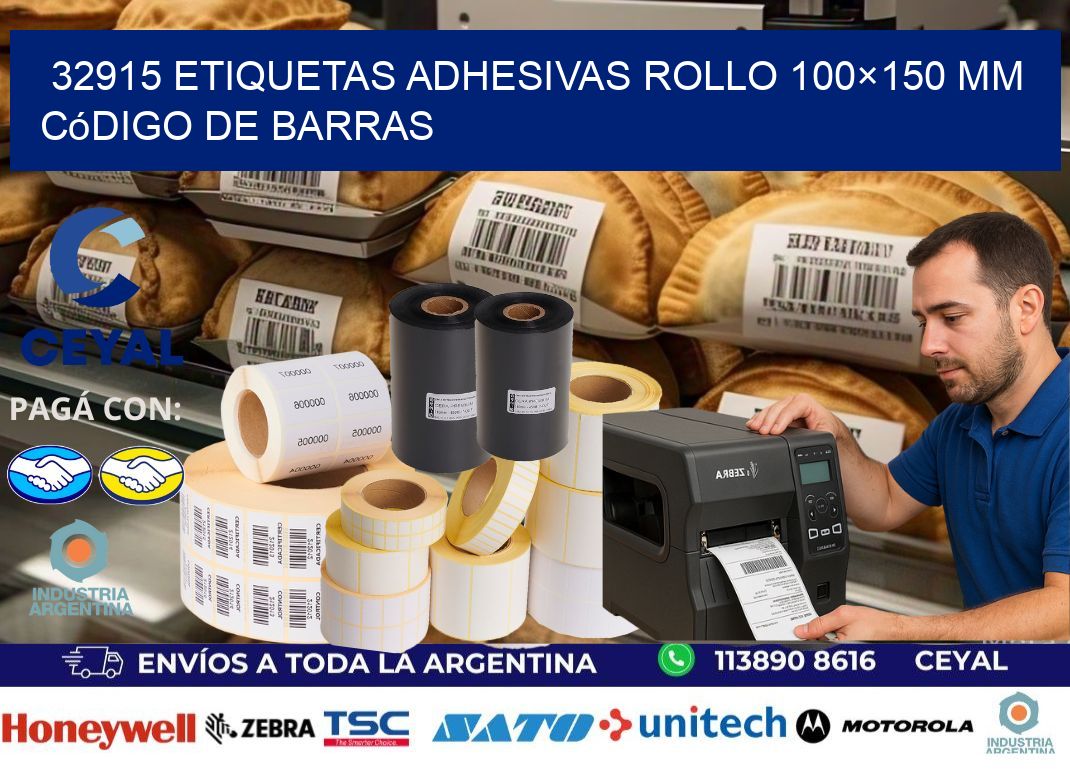32915 etiquetas adhesivas rollo 100×150 mm código de barras