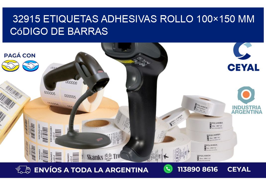 32915 etiquetas adhesivas rollo 100×150 mm código de barras