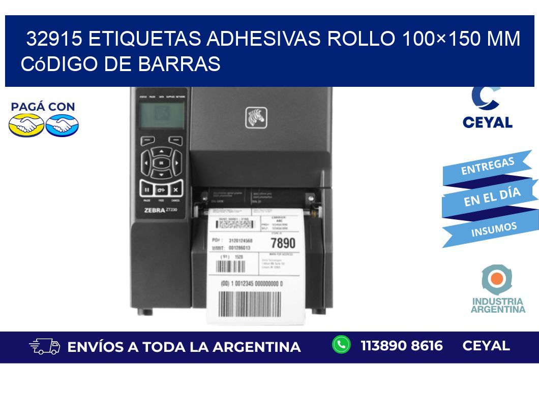 32915 etiquetas adhesivas rollo 100×150 mm código de barras