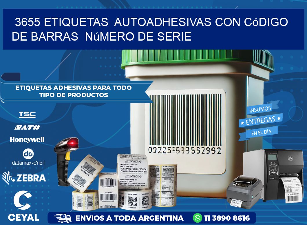 3655 etiquetas  autoadhesivas con código de barras  número de serie