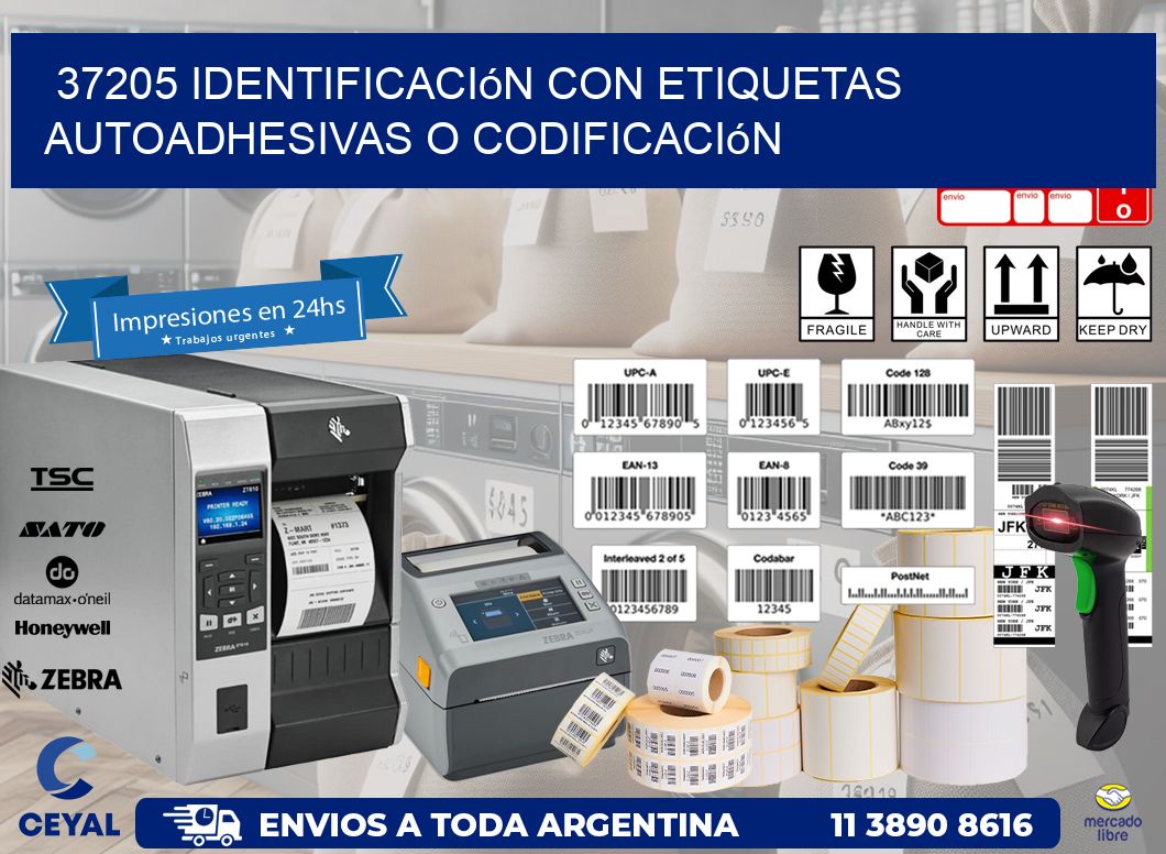 37205 identificación con etiquetas autoadhesivas o codificación