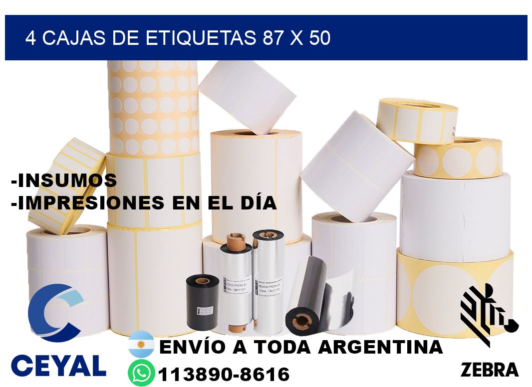 4 cajas de etiquetas 87 x 50