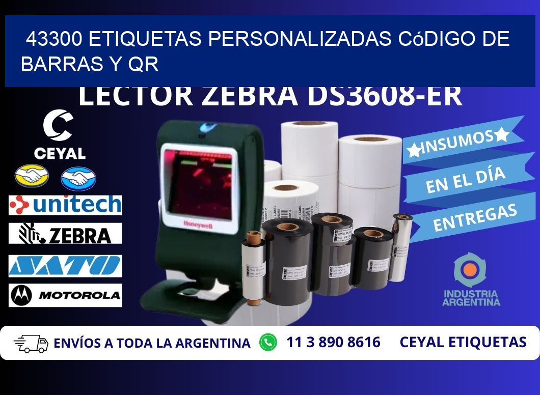 43300 etiquetas personalizadas código de barras y QR