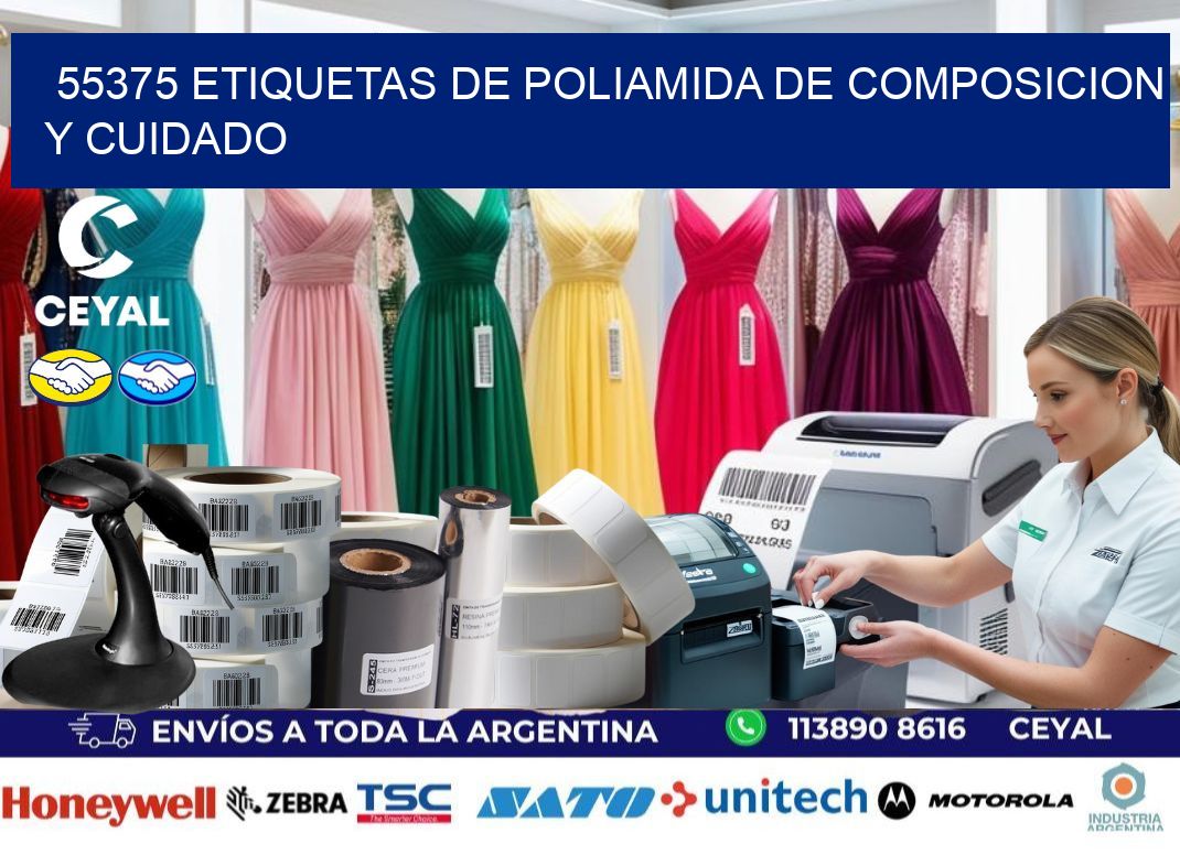55375 etiquetas de poliamida de composicion y cuidado