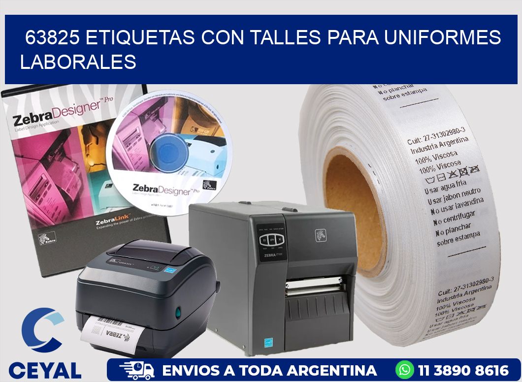 63825 etiquetas con talles para uniformes laborales