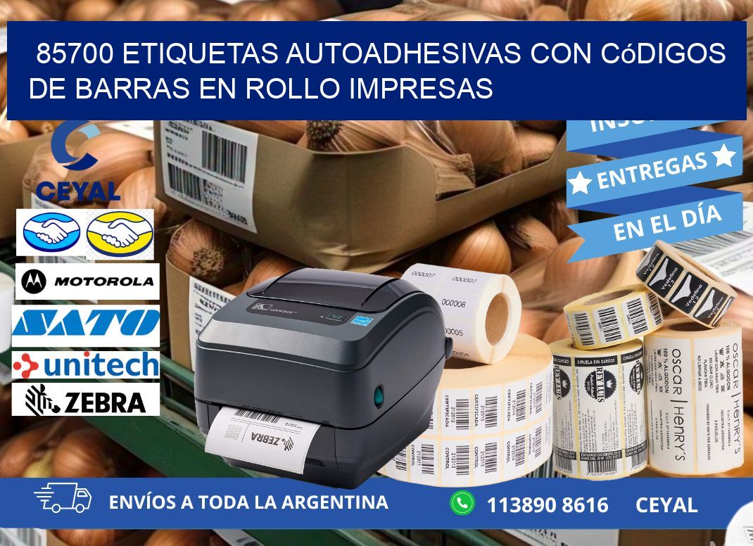 85700 Etiquetas autoadhesivas con códigos de barras en rollo impresas