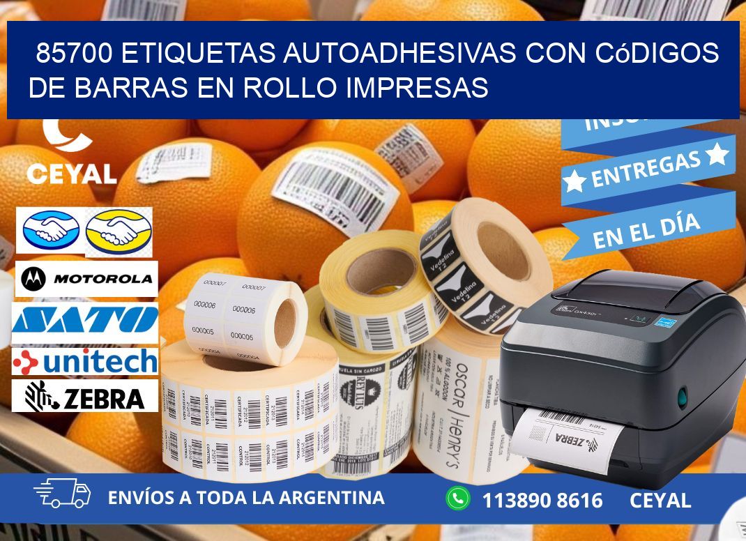85700 Etiquetas autoadhesivas con códigos de barras en rollo impresas