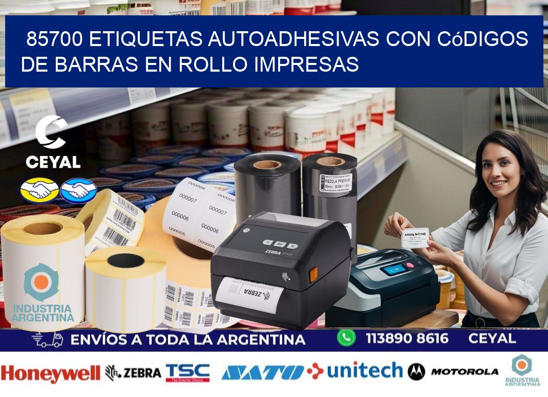 85700 Etiquetas autoadhesivas con códigos de barras en rollo impresas