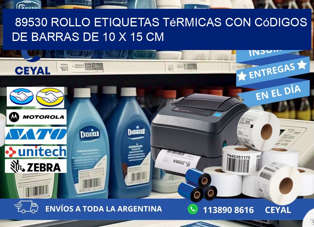 89530 Rollo etiquetas térmicas con Códigos de Barras de 10 x 15 cm