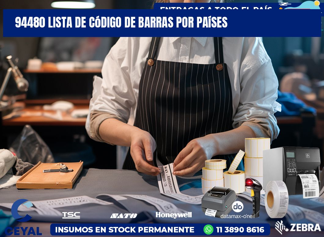 94480 Lista de código de barras por países