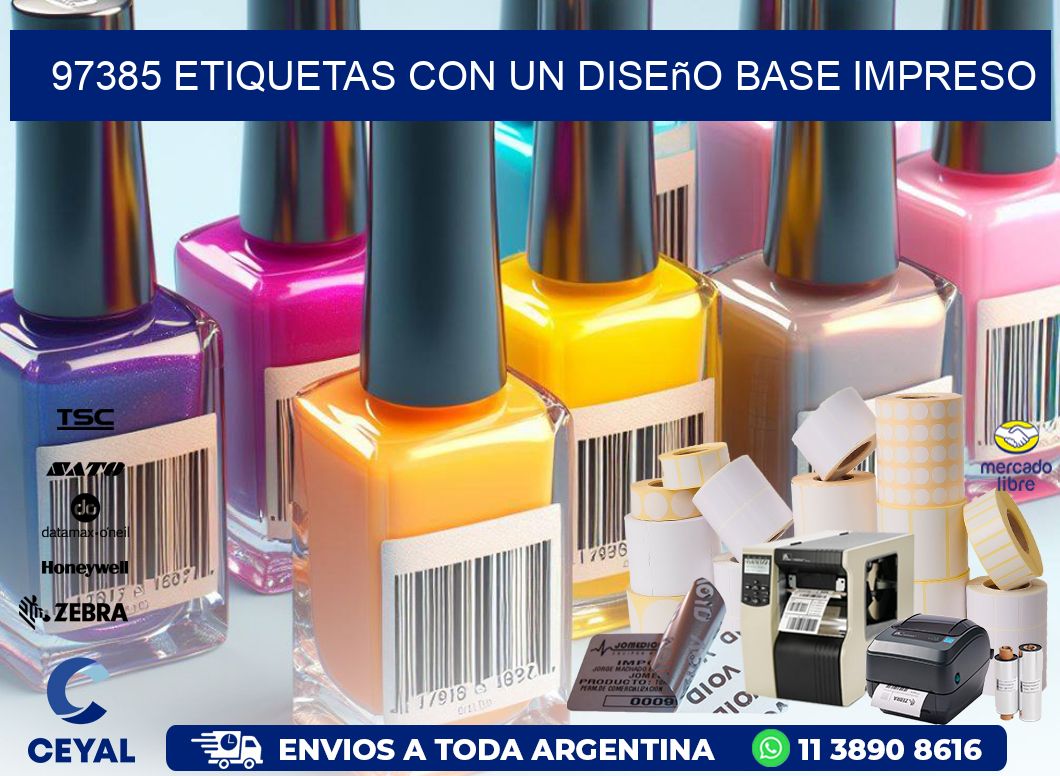 97385 etiquetas con un diseño base impreso