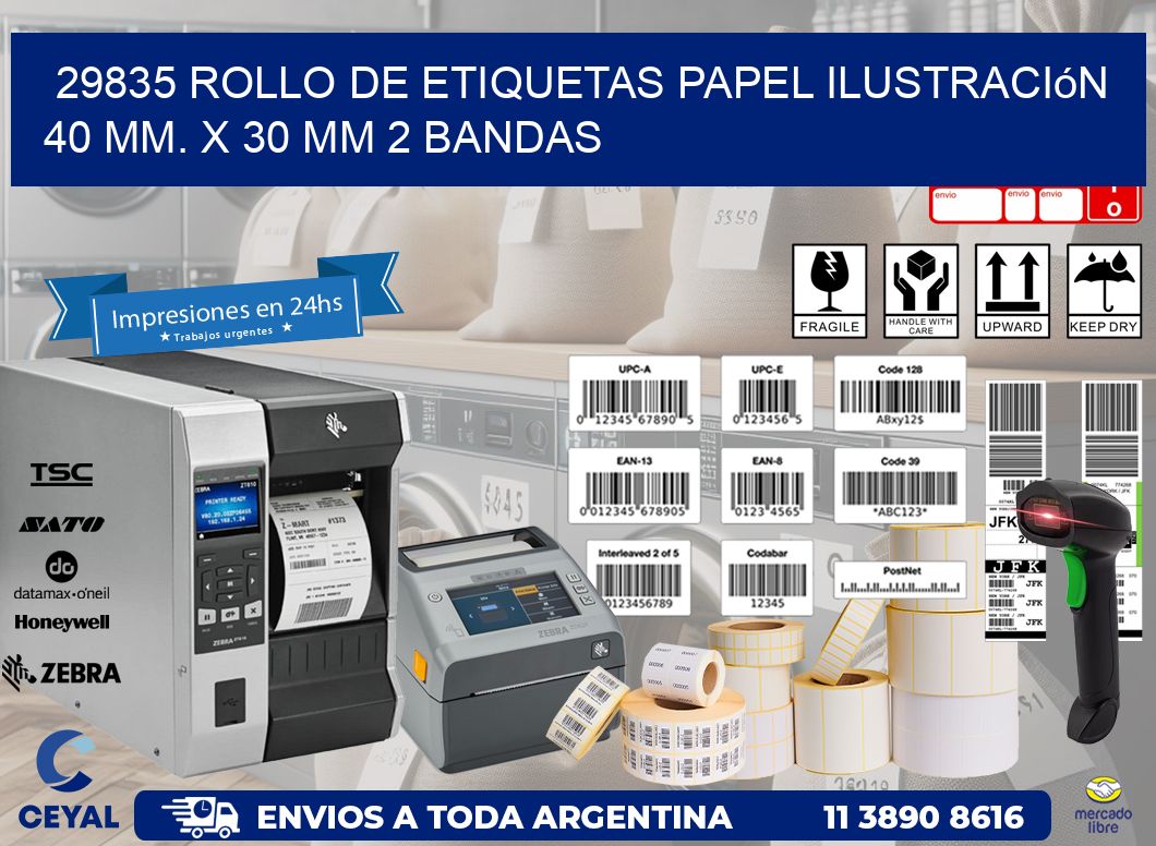 29835 Rollo de Etiquetas Papel Ilustración 40 mm. x 30 mm 2 Bandas