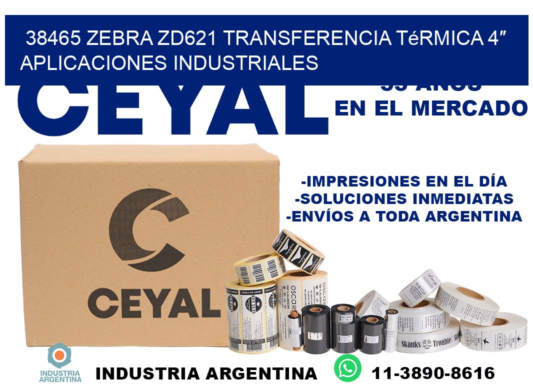 38465 Zebra ZD621 transferencia térmica 4″ aplicaciones industriales
