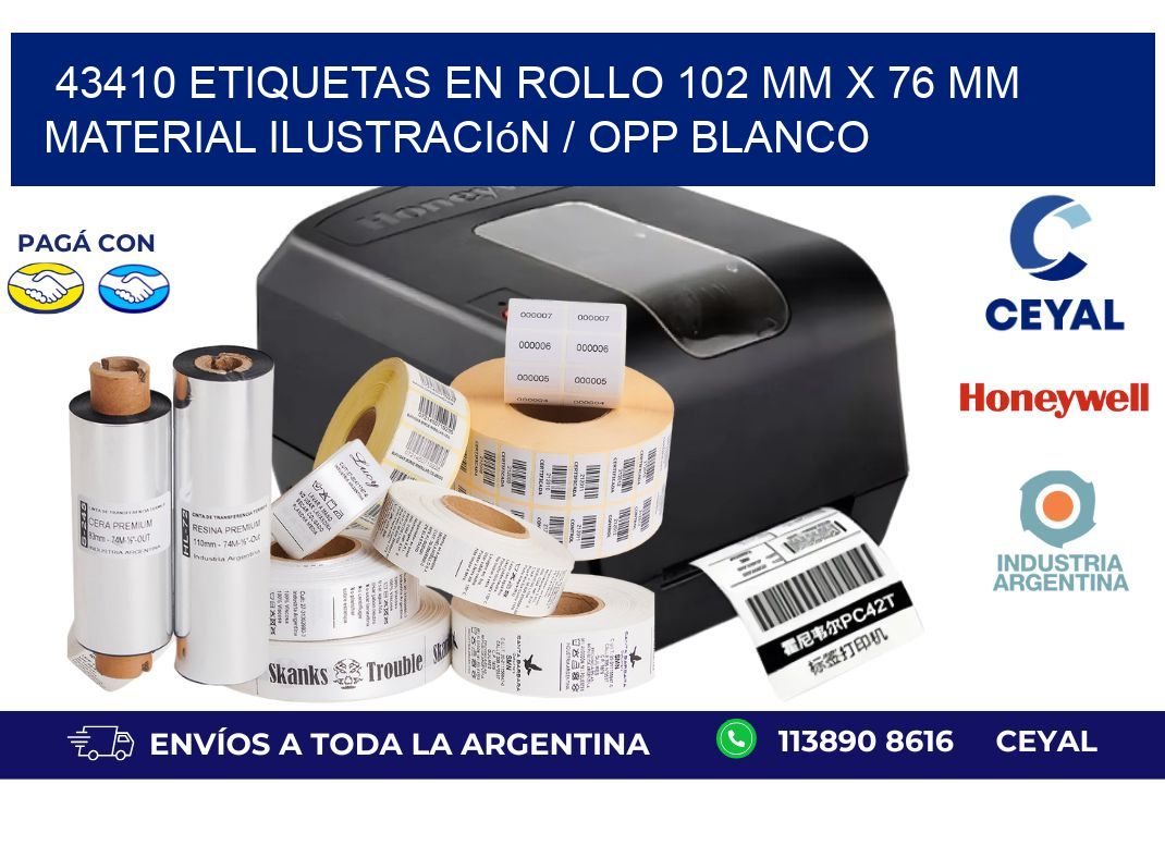 43410 Etiquetas en rollo 102 mm x 76 mm material Ilustración / OPP Blanco