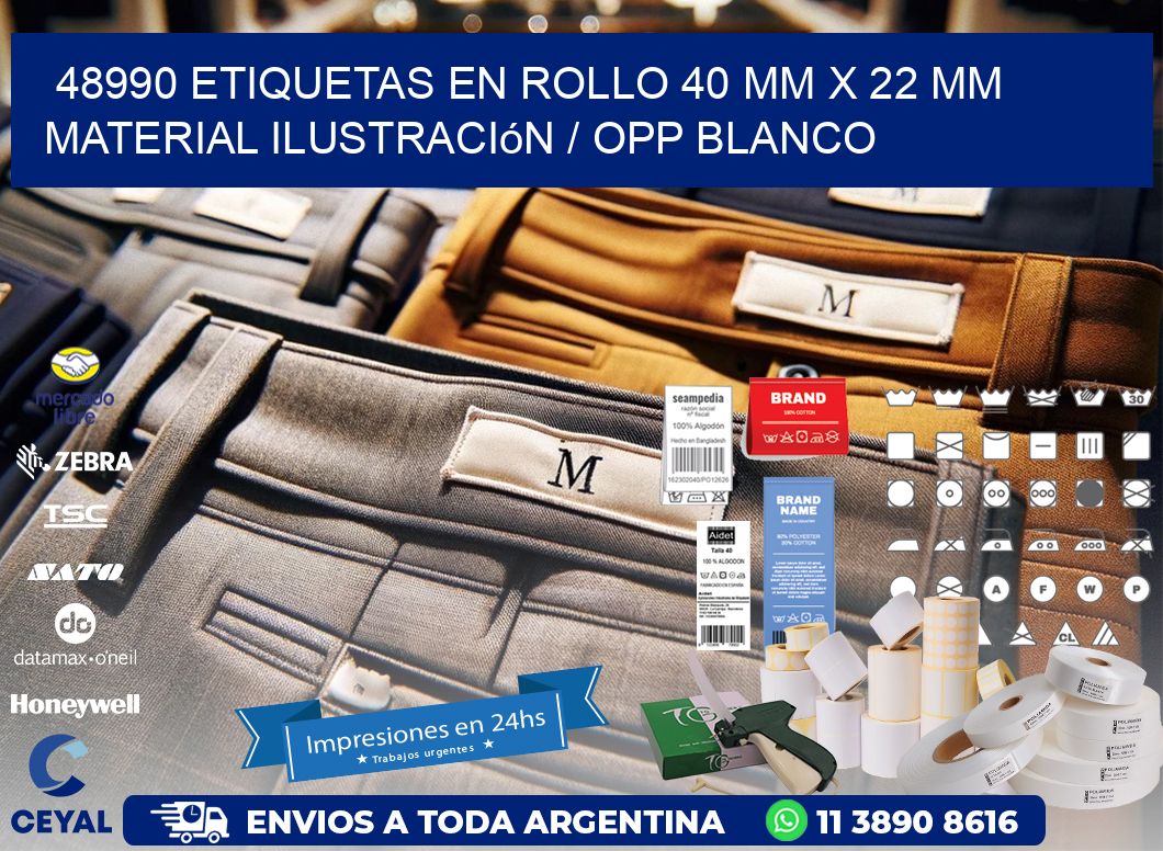48990 Etiquetas en rollo 40 mm x 22 mm material Ilustración / OPP Blanco