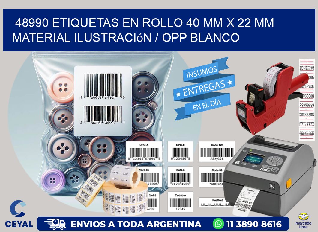 48990 Etiquetas en rollo 40 mm x 22 mm material Ilustración / OPP Blanco
