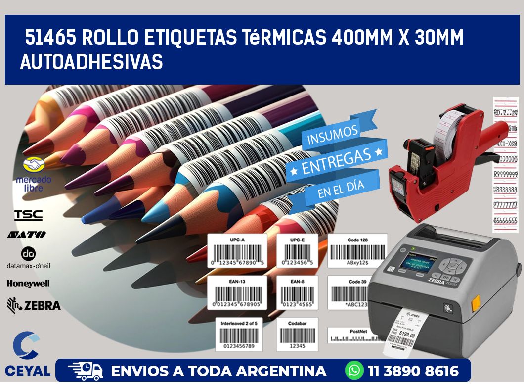51465 Rollo Etiquetas Térmicas 400mm X 30mm Autoadhesivas