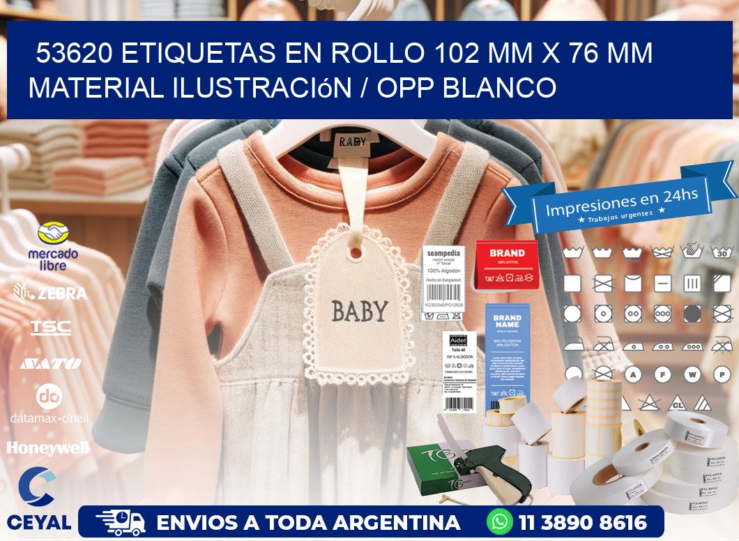 53620 Etiquetas en rollo 102 mm x 76 mm material Ilustración / OPP Blanco