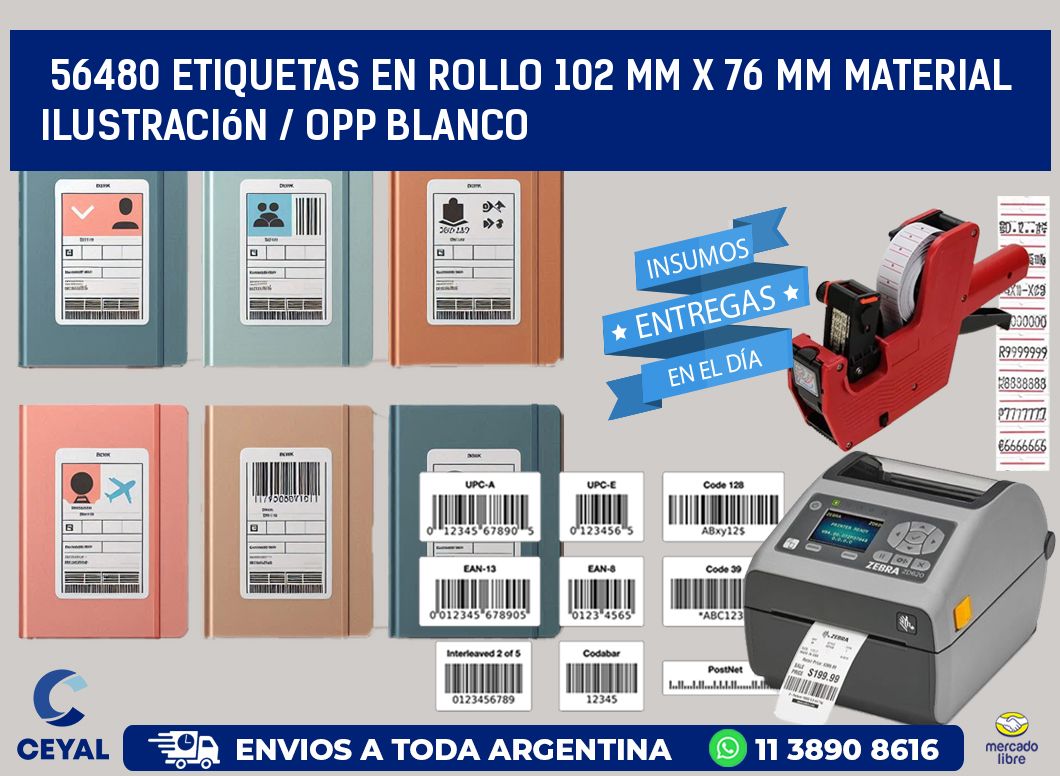 56480 Etiquetas en rollo 102 mm x 76 mm material Ilustración / OPP Blanco
