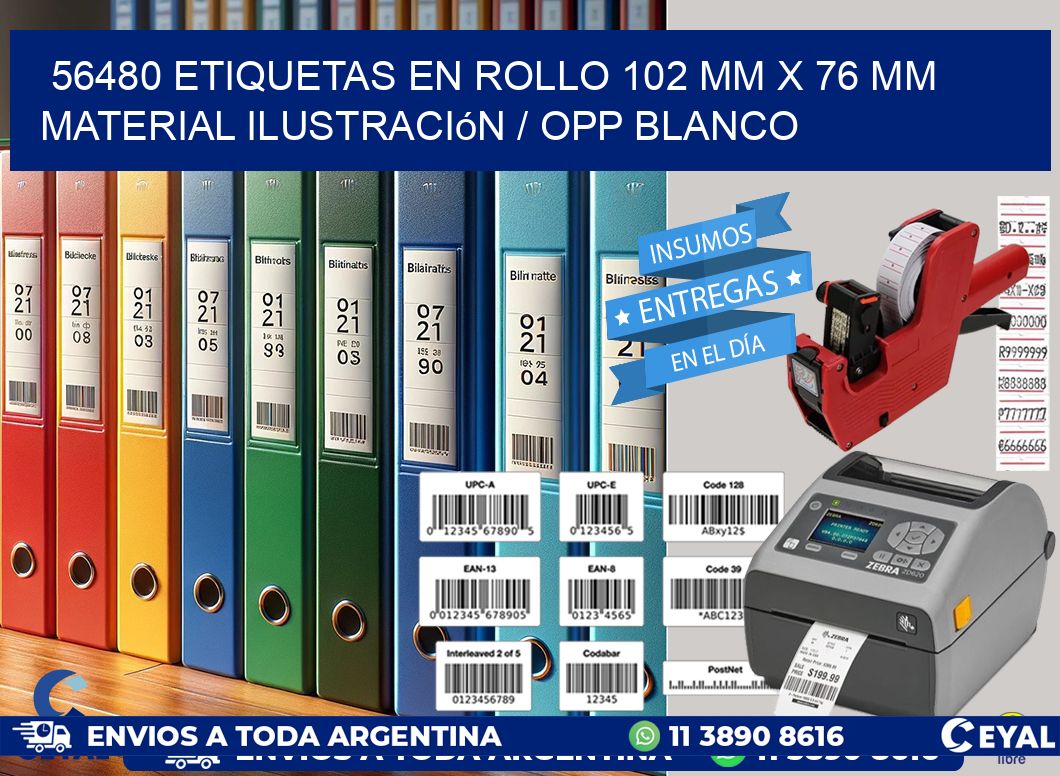 56480 Etiquetas en rollo 102 mm x 76 mm material Ilustración / OPP Blanco