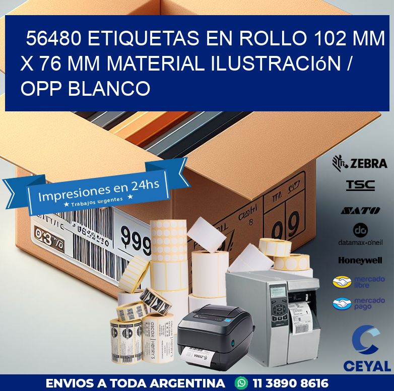 56480 Etiquetas en rollo 102 mm x 76 mm material Ilustración / OPP Blanco