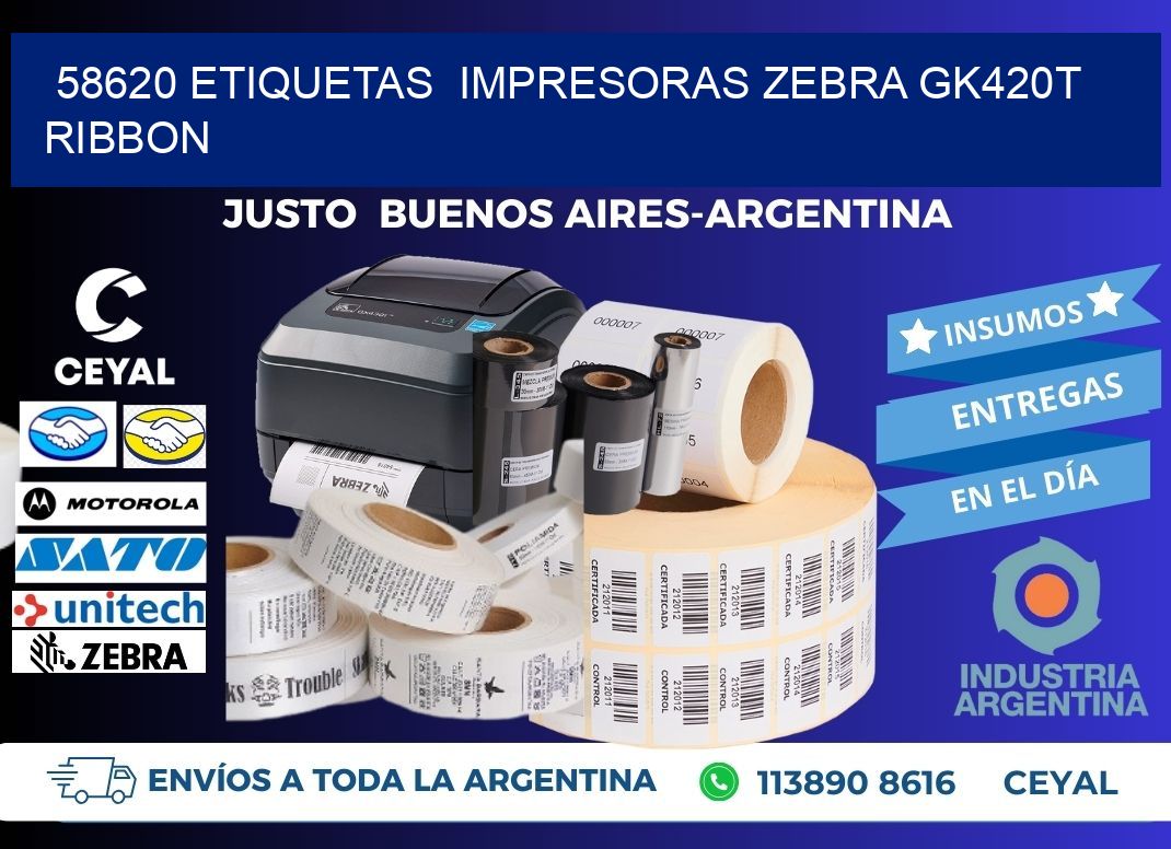 58620 Etiquetas  impresoras zebra gk420t ribbon
