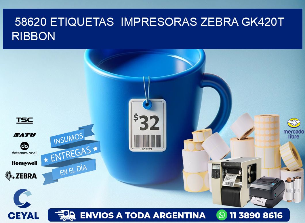 58620 Etiquetas  impresoras zebra gk420t ribbon