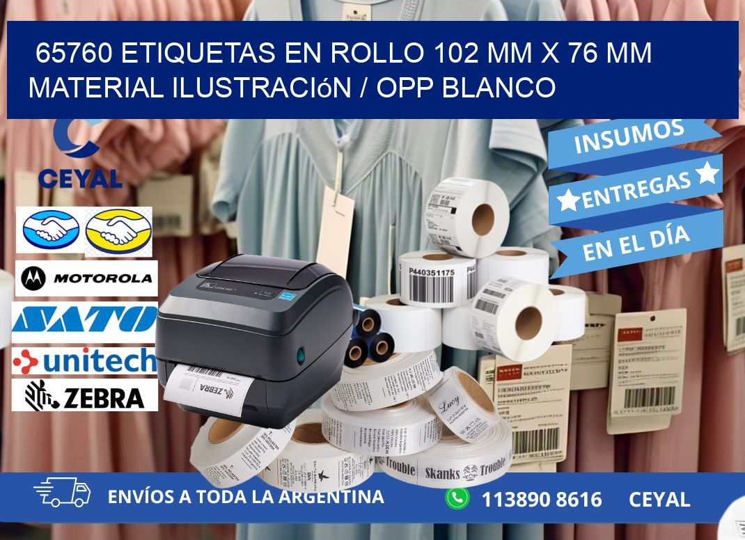 65760 Etiquetas en rollo 102 mm x 76 mm material Ilustración / OPP Blanco