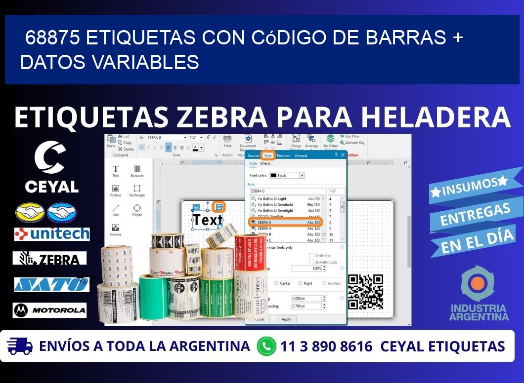 68875 etiquetas con código de barras + datos variables