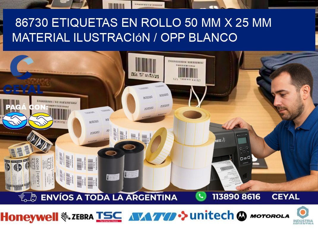 86730 Etiquetas en rollo 50 mm x 25 mm material Ilustración / OPP Blanco