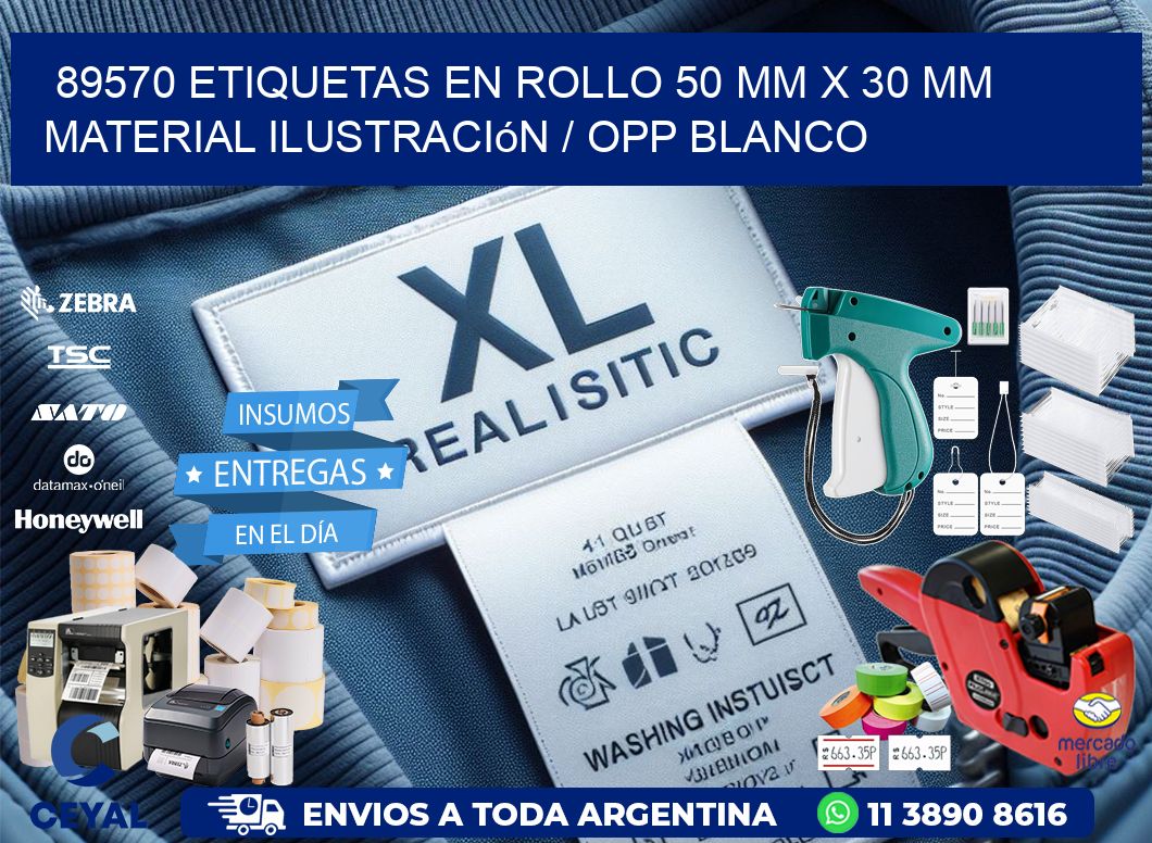 89570 Etiquetas en rollo 50 mm x 30 mm material Ilustración / OPP Blanco
