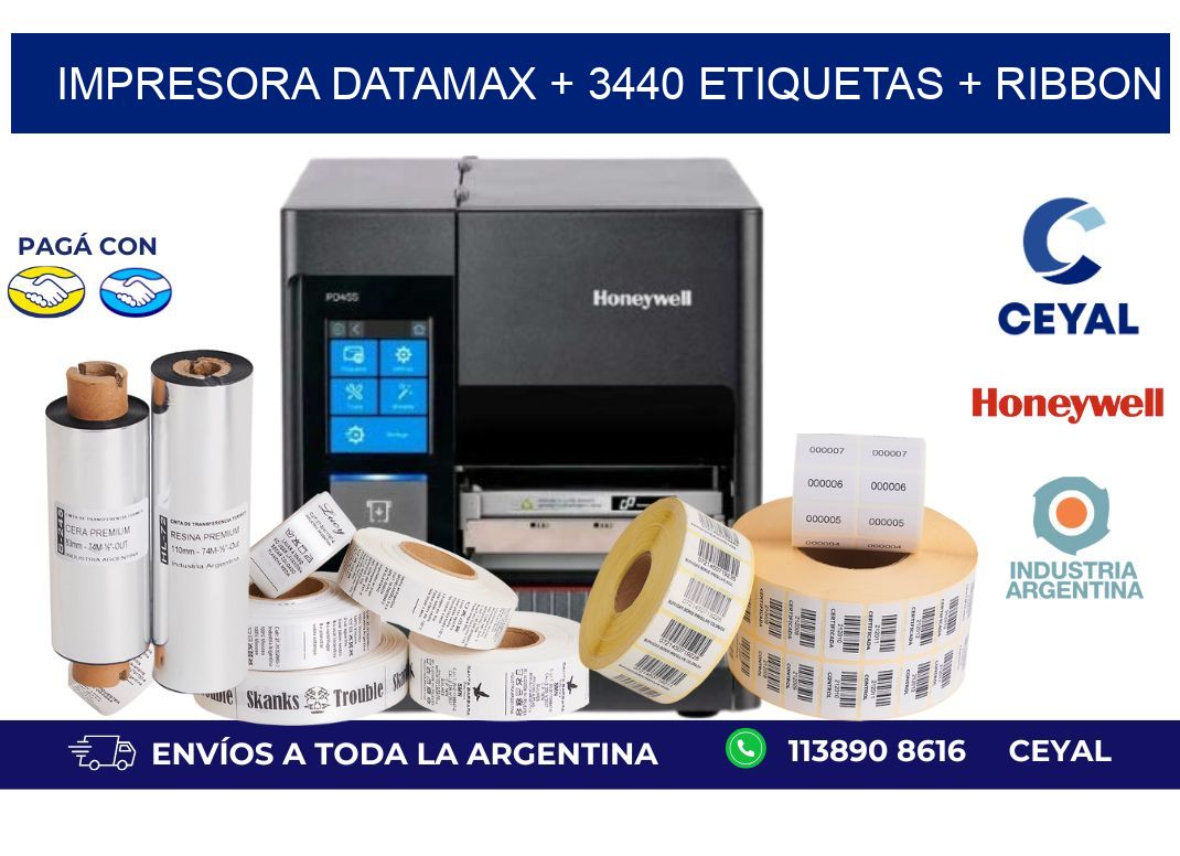 impresora DATAMAX + 3440 etiquetas + ribbon