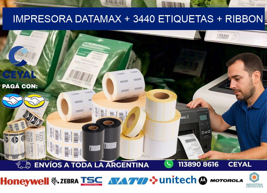 impresora DATAMAX + 3440 etiquetas + ribbon