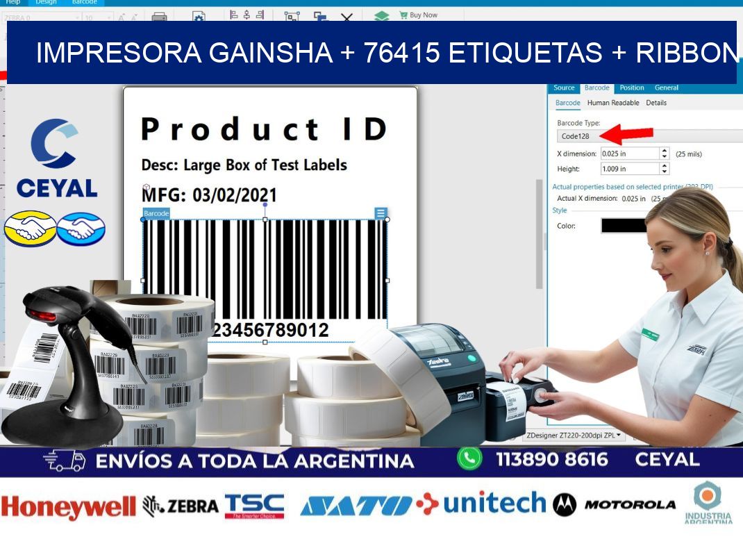 impresora gainsha + 76415 etiquetas + ribbon