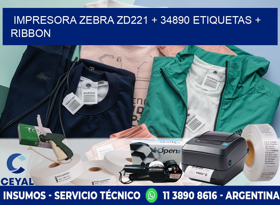 impresora zebra zd221 + 34890 etiquetas + ribbon