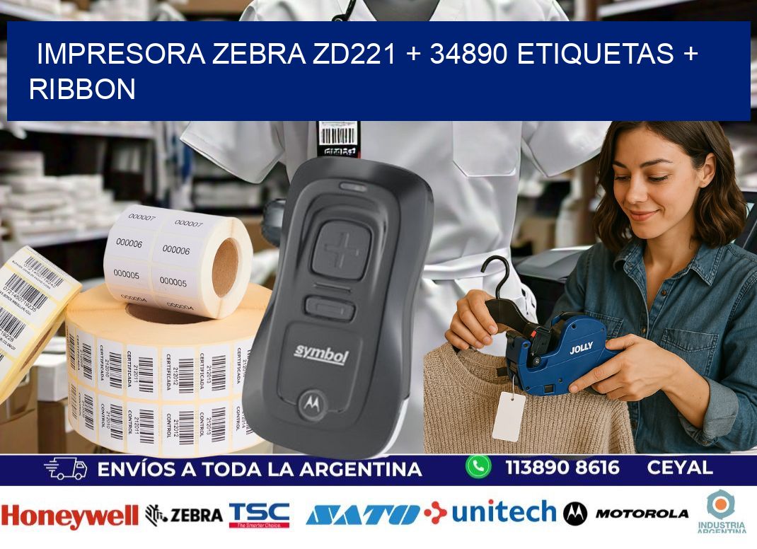 impresora zebra zd221 + 34890 etiquetas + ribbon