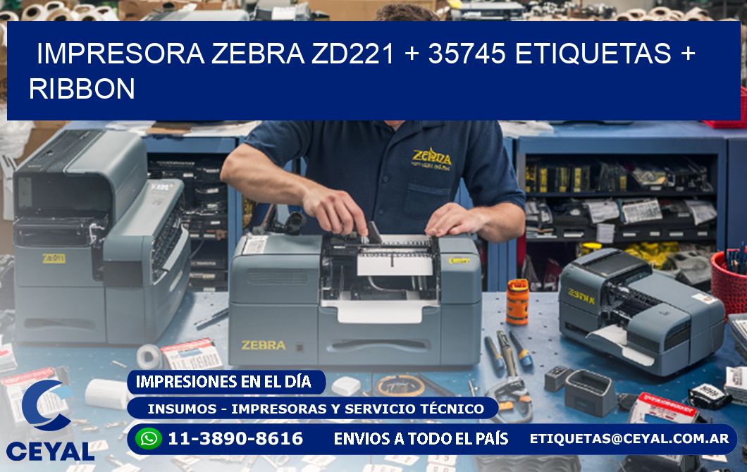 impresora zebra zd221 + 35745 etiquetas + ribbon