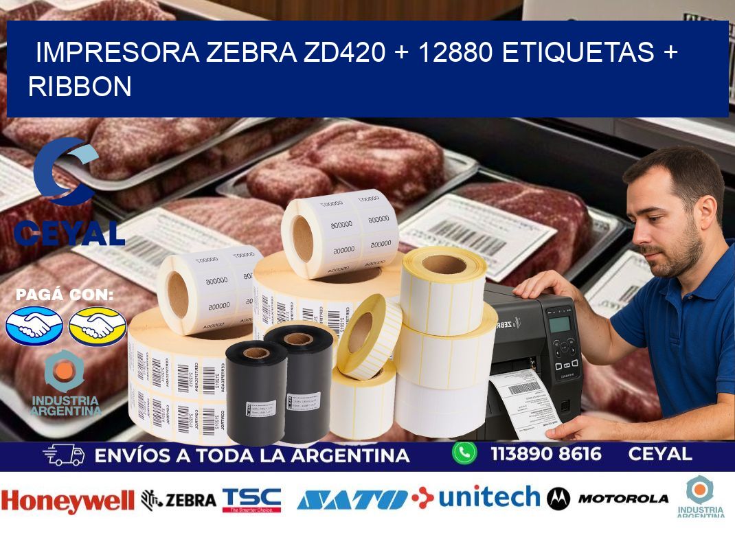 impresora zebra zd420 + 12880 etiquetas + ribbon
