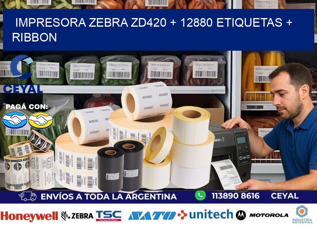 impresora zebra zd420 + 12880 etiquetas + ribbon