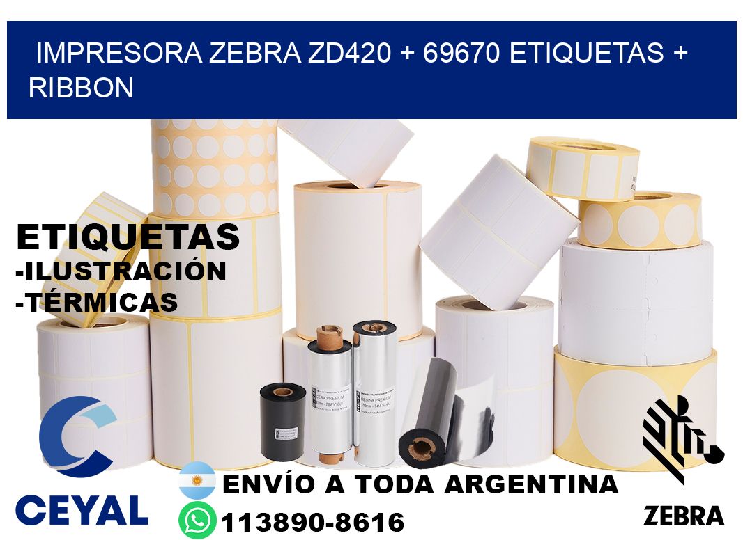 impresora zebra zd420 + 69670 etiquetas + ribbon