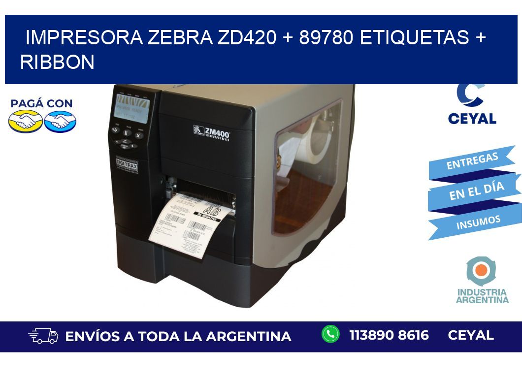impresora zebra zd420 + 89780 etiquetas + ribbon