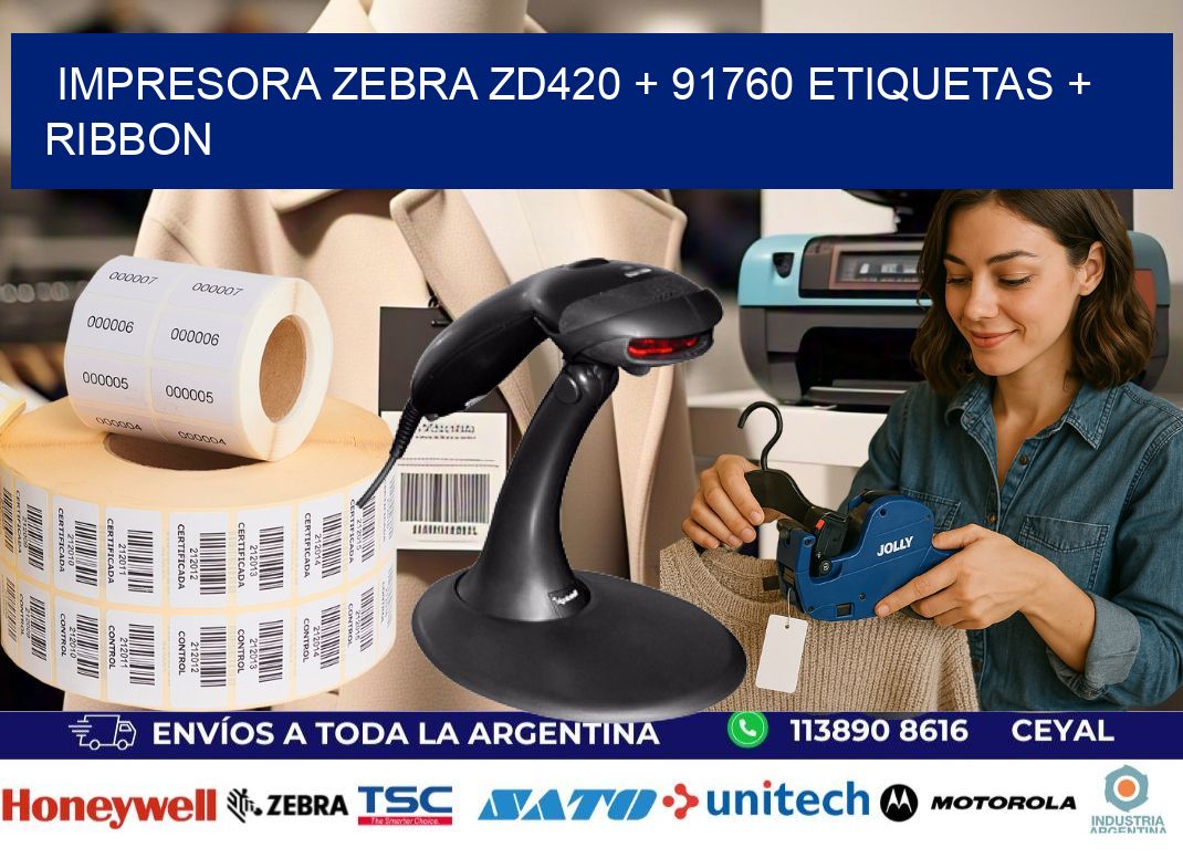 impresora zebra zd420 + 91760 etiquetas + ribbon