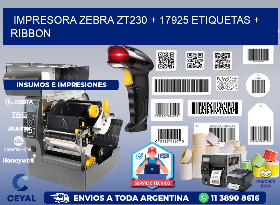 impresora zebra zt230 + 17925 etiquetas + ribbon