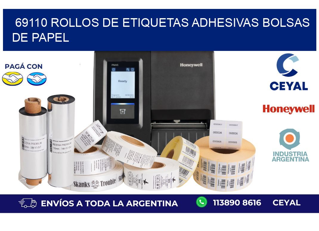 69110 rollos de etiquetas adhesivas bolsas de papel