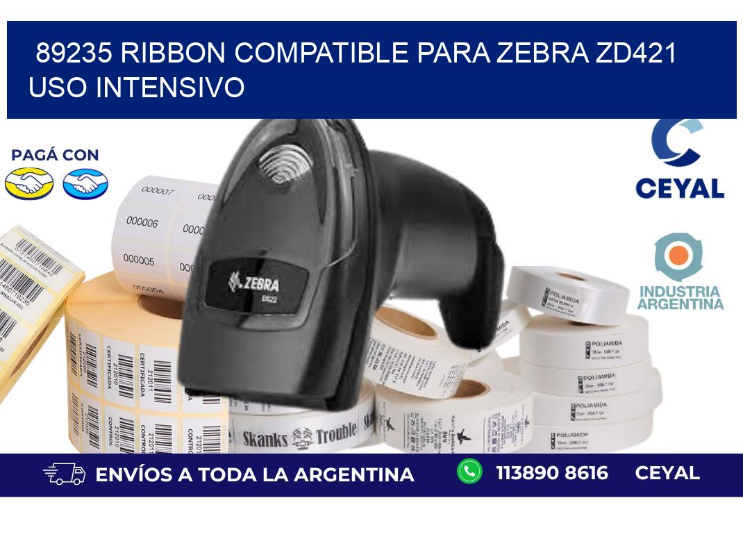 89235 ribbon compatible para zebra zd421 uso intensivo