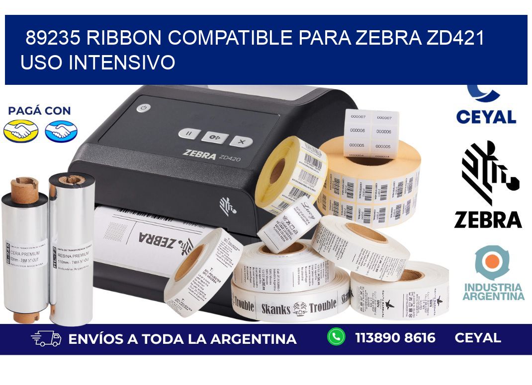 89235 ribbon compatible para zebra zd421 uso intensivo