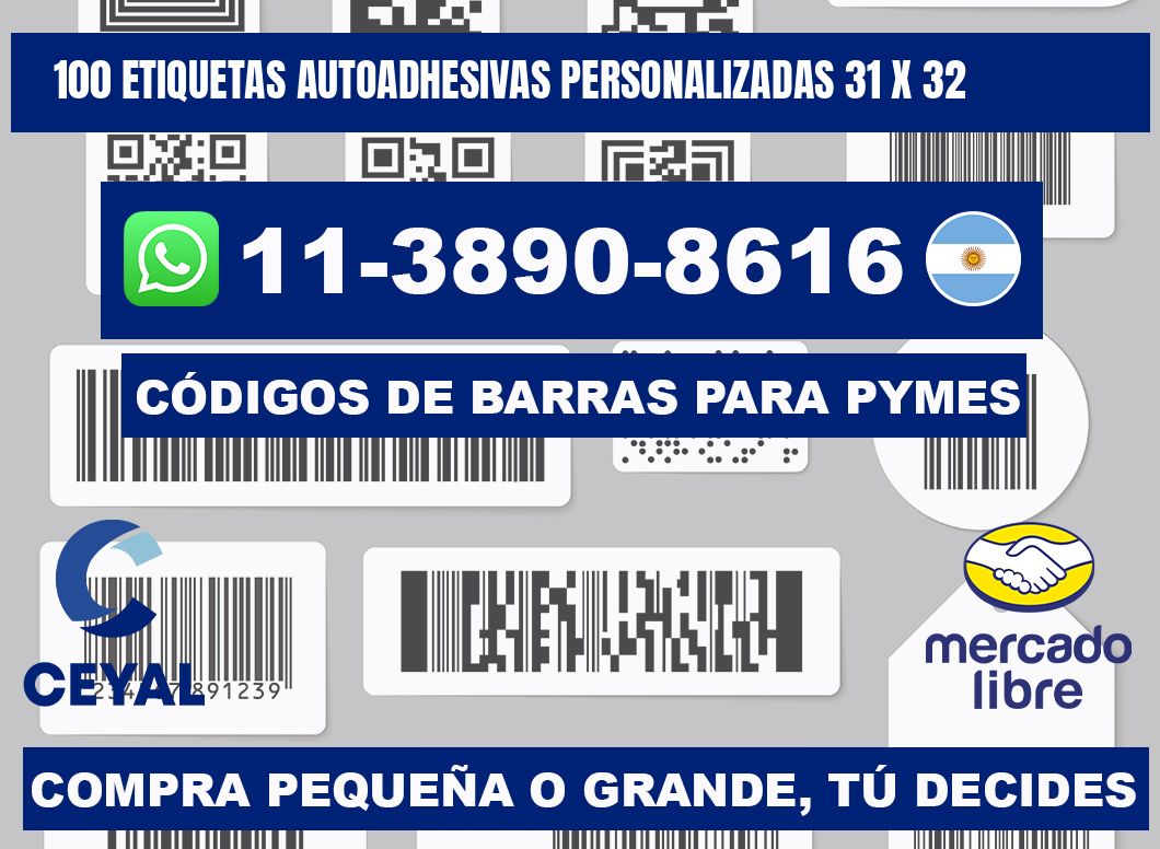100 Etiquetas autoadhesivas personalizadas 31 x 32